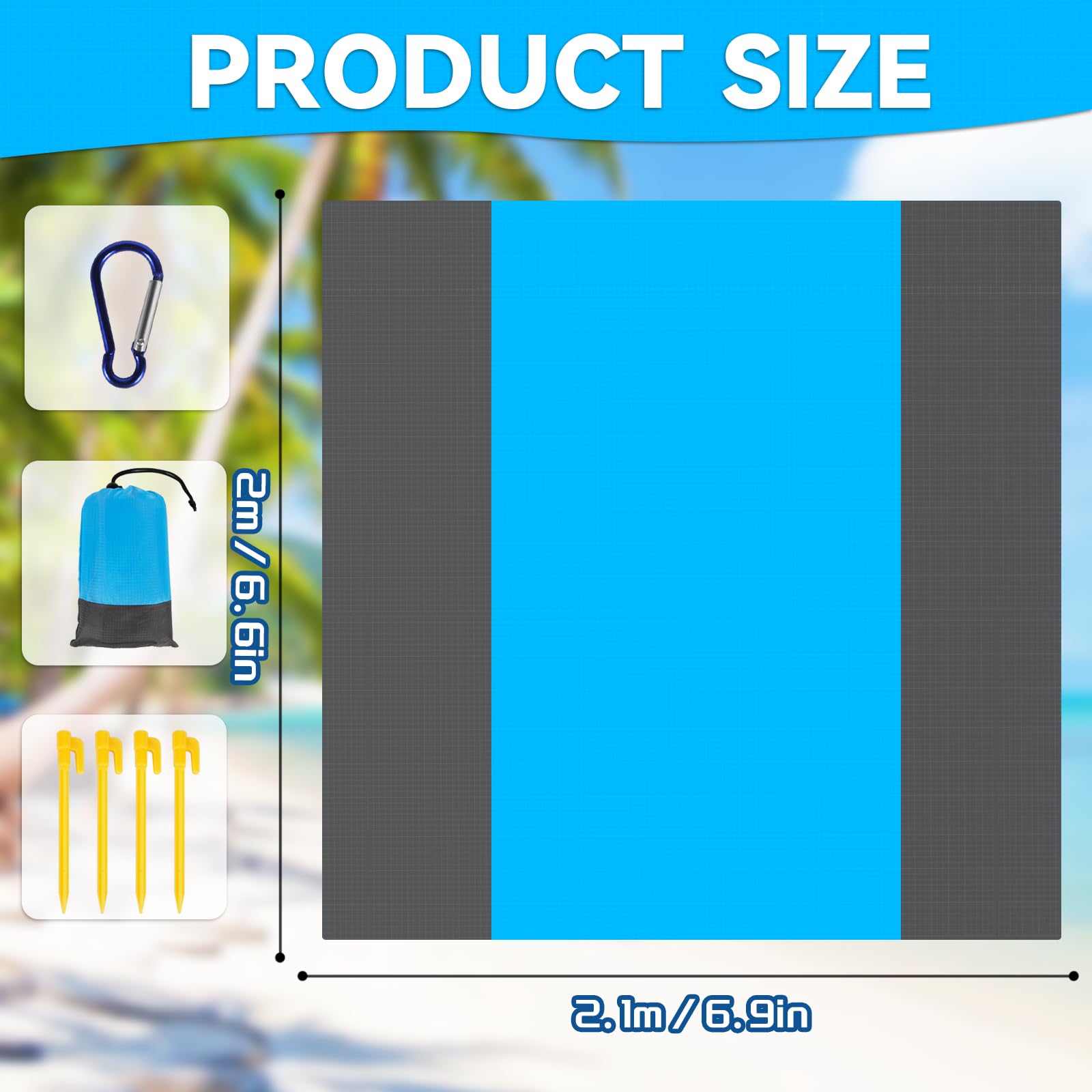 Tapis De Plage 200x210cm Anti-Sable - Imperméable, Léger - Avec 4 Piquets Et Sac - Pour Camping, Pique-Nique