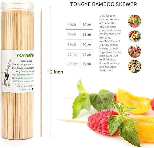 Miniatura 3 de 200 unidades brochetas de bambú de 12 pulgadas, pinchos de madera de primera calidad sin astillas, brochetas para parrilla, barbacoa, aperitivo,