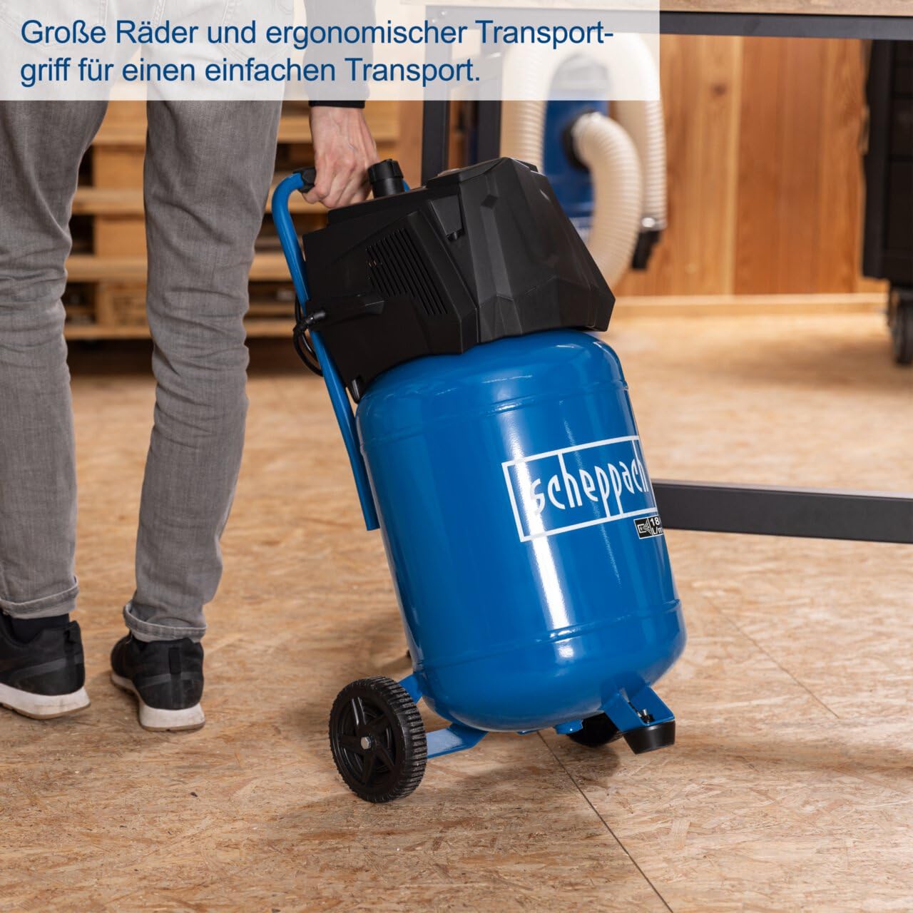 Scheppach Druckluft Kompressor stehend HC35V | 10bar Druck | 30L Kessel | 230V 1500W | Ansaugleistung 180 l/min | ölfrei & wartungsarm | Druckminderer, Fahrvorrichtung & 2 Schnellanschlusskupplungen