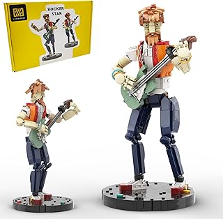 Rock Star Electric Guitar Construction Kit - Customizable Vintage Guitar & Collectible Action Figure Set, 658pcs Adult MOC Bricks for Music Lovers, Art Gift with Reverb Amplifier Display