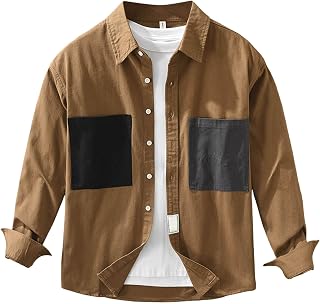 Camisa de verano para hombre con bolsillos en el pecho, color patchwork, algodón, camisa de manga larga, corte regular, camisa informal, chaqueta de manga larga, blusa informal, blusa de