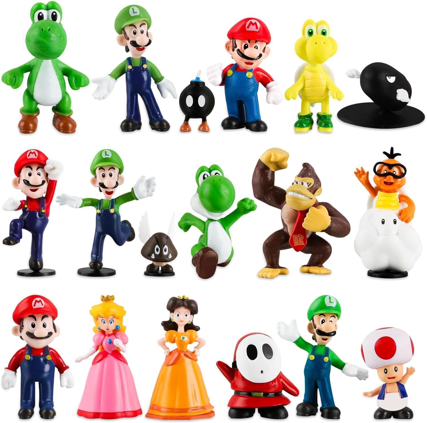 Super Mario Cake Figures - 18PCS Mini PVC Toys, 4-7cm/1.5-2.7Inch Tall, Birthday Cake Cupcake Decorations, Mario Party Supplies