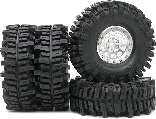 HOBBYSOUL Neumáticos para eslingas de barro de 4.72 pulgadas 4.724in 1.9 pulgadas montados en ruedas Beadlock 1.9 llantas de color plateado para RC