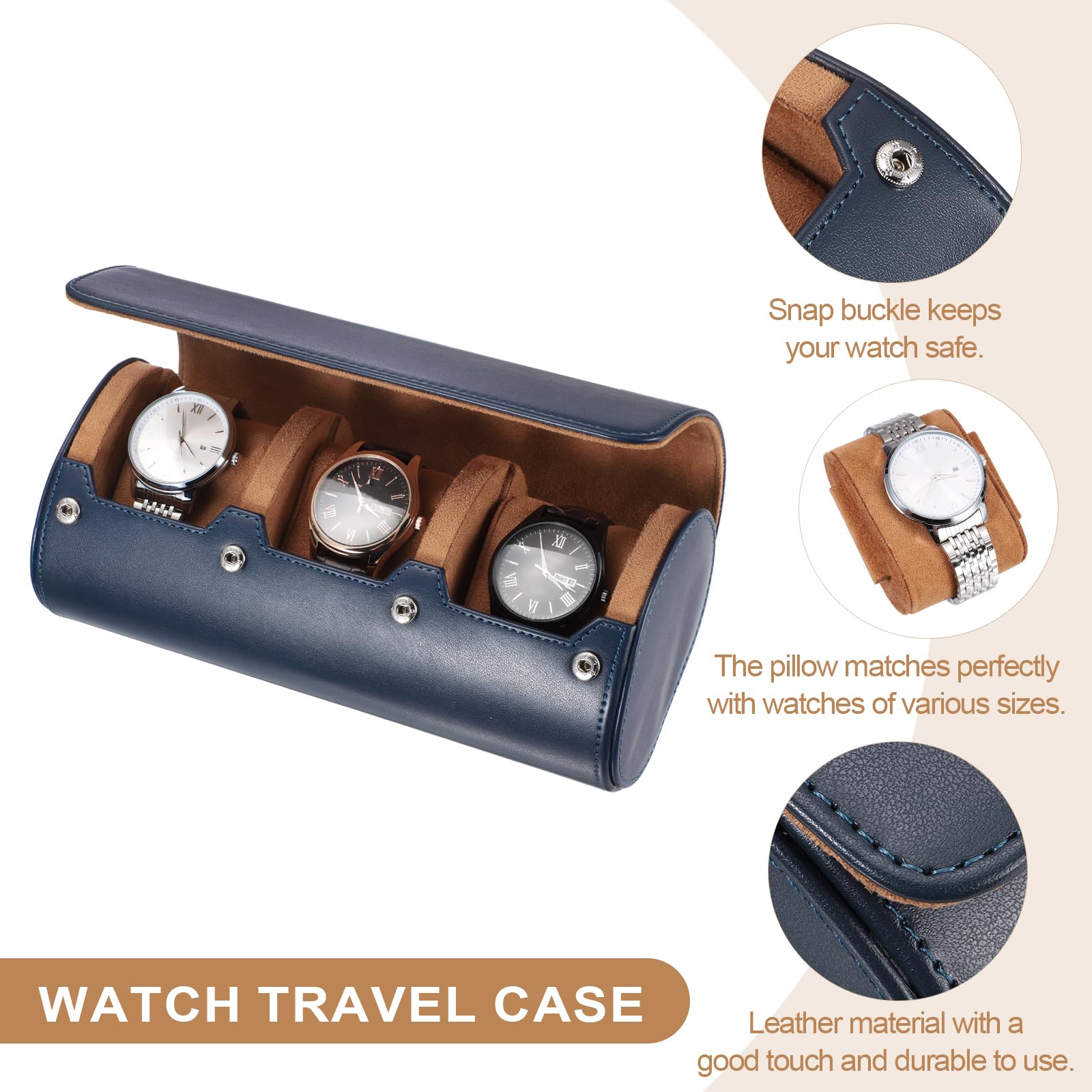 Étui de voyage pour montres sourcing map pour hommes, étui de voyage en cuir pour montres, boîte de rangement portable pour montres, cadeau de Noël, d'anniversaire ou autre, 3 emplacements (bleu)