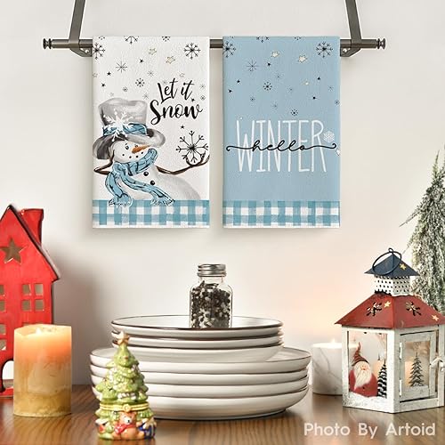 Miniatura 8 de Artoid Mode Juego de 2 toallas de cocina de invierno con diseño de muñeco de nieve con diseño de muñeco de nieve de búfalo, 18 x 26 pulgadas,