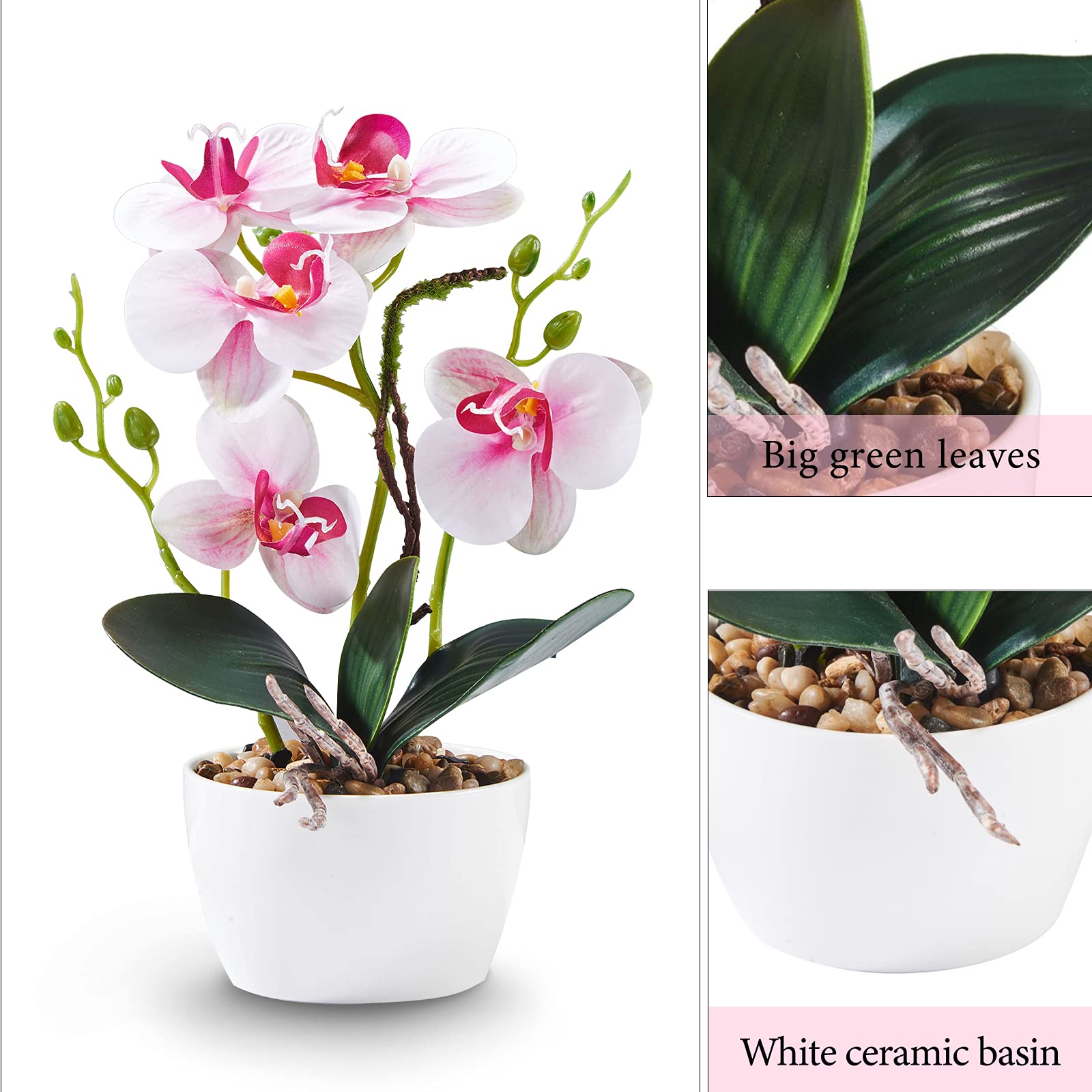 Ohmywor Künstliche Orchideen Rosa 50 Cm | 2 Stiele Im Topf | Deko Für Zuhause, Tisch Oder Party | Pflegeleicht & Geruchlos