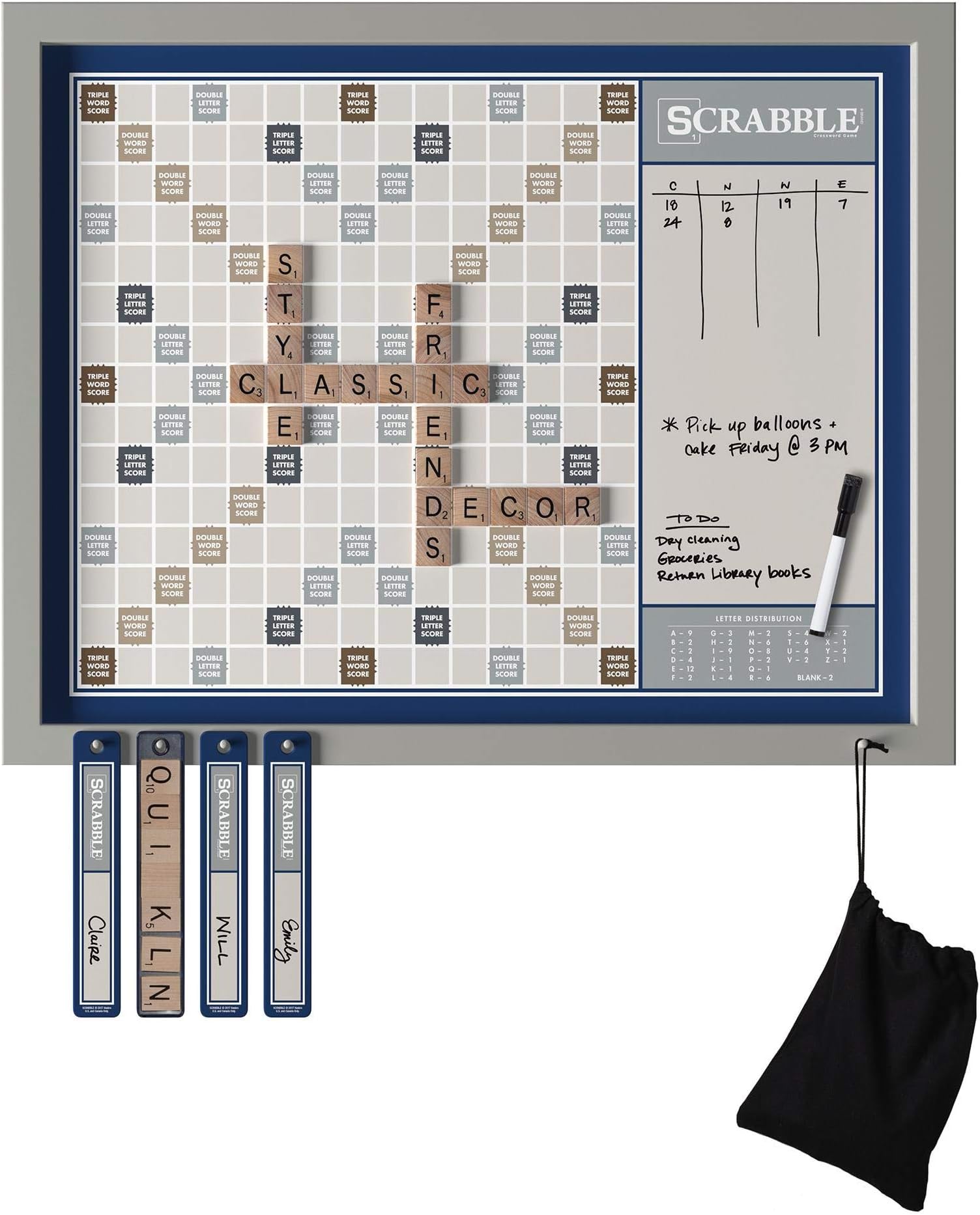 WS Game Company s Magnetic Scrabble, Mounts Family Crossword Board with Message Board