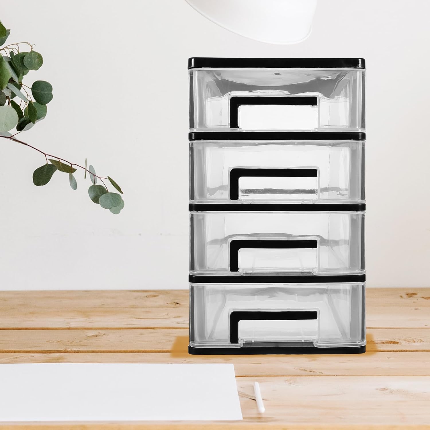 Cabilock 4 Layer Plastic Drawer Storage Organizer, Desktop Organizer with Drawers, Transparent Desktop Makeup Storage Box for Vanity, Office, and Bathroom (Black and Transparent)