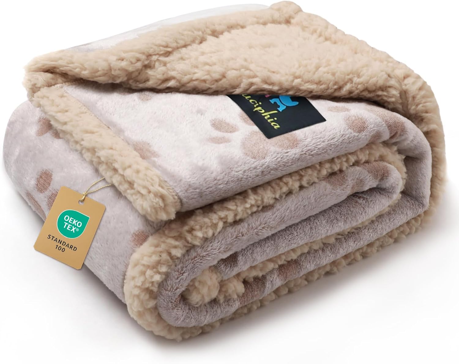 Luciphia Waterproof Pet Blankets Whith Paw Print for Couch Sofa Bed Cover, Liquid Pee Proof Soft Fluffy Dog Blanket Washable, Reversible Furniture Protection Puppy Cat, Khaki, Medium(57" x 40")