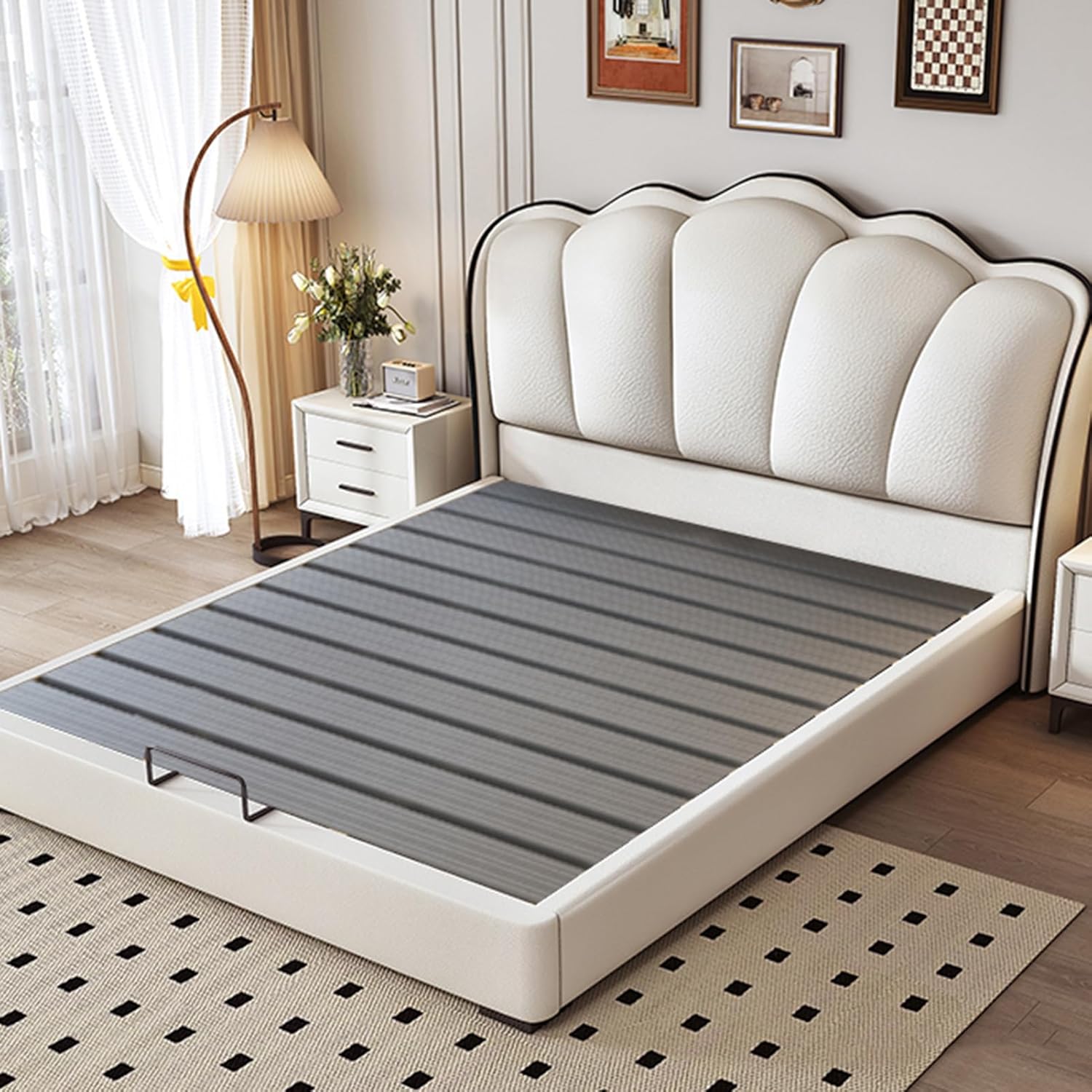 Modern Leather Queen Size Platform Bed Wooden Slats Support with Heavy Duty Wooden Slat Support Noise-Free