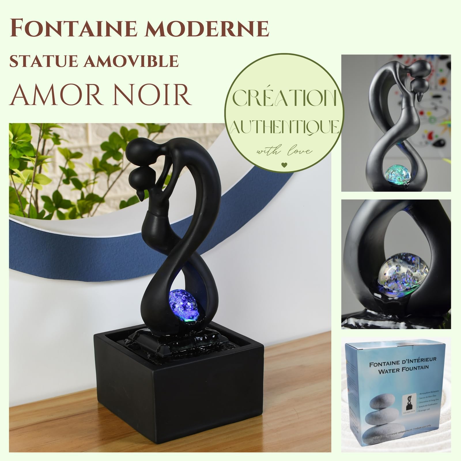 Zen'Light SCFR19-C8 - Fontana interna in poliresina, 14 x 14 x 31 cm, colore: Nero