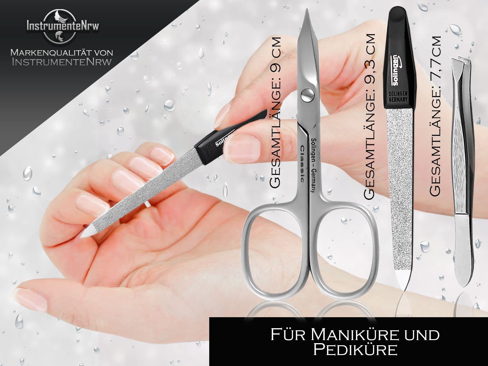 Maniküre Set aus Solingen Nagelschere Pinzette und Nagelfeile im Leder Etui