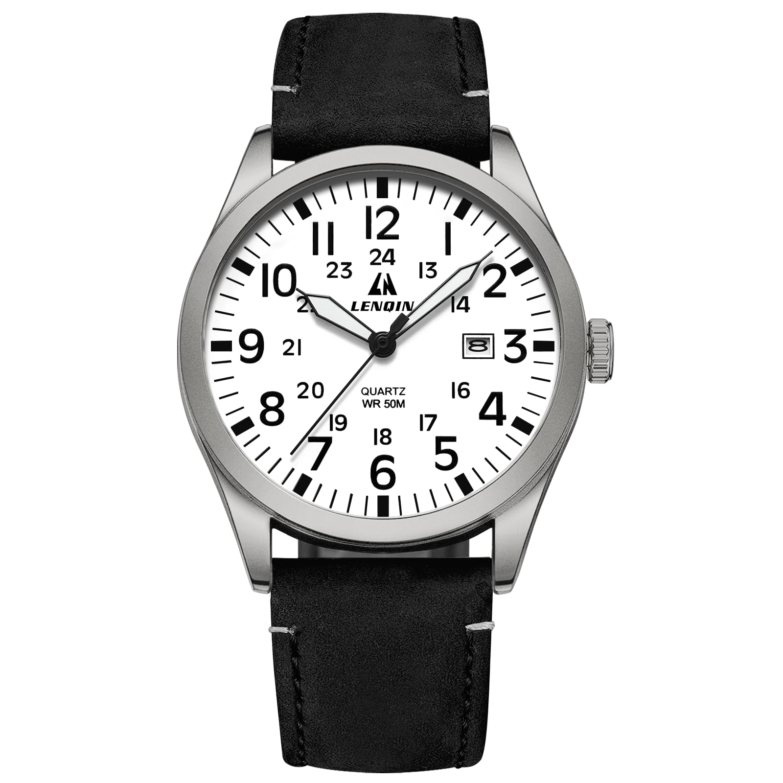 LN LENQIN Uhren Herren Militär Uhr 30M wasserdichte Armbanduhr Herren Analog Quarz Uhren für Männer mit Datum Feld Taktische Uhr Leder Band