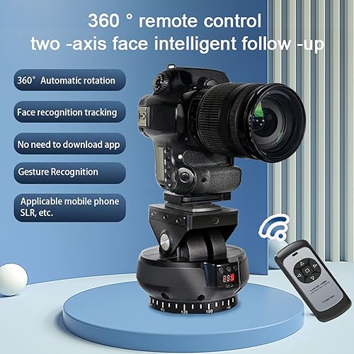 Miniatura 2 de Cabezal panorámico motorizado mejorado, cabezal panorámico motorizado de seguimiento facial AI de 360 con control remoto, cabezal de trípode