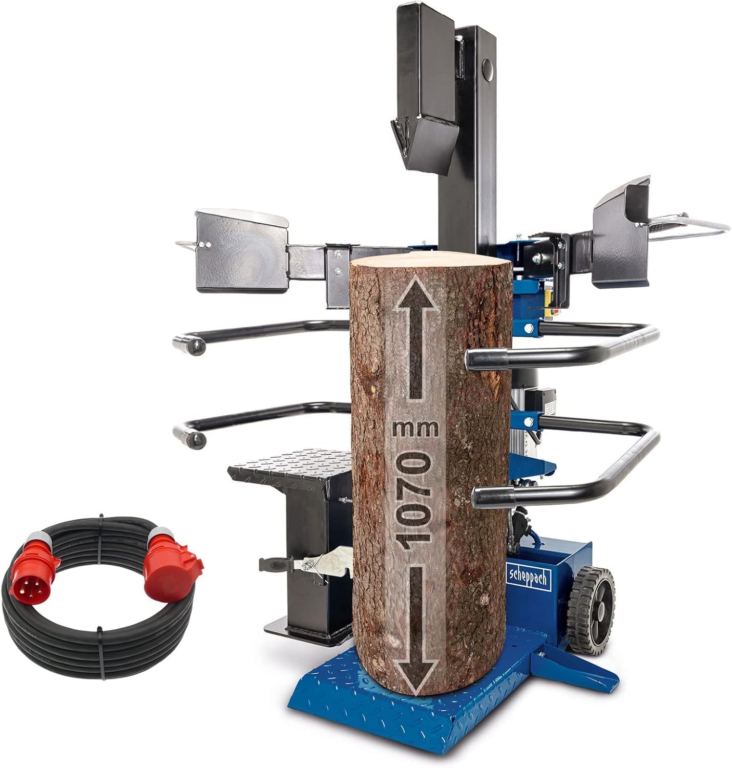 Scheppach Compact 8T Meterholz Holzspalter stehend | 7,95 Tonnen Spaltkraft 400V 3500W | Holzlänge 1070mm / max. Ø 350mm | schwenkbarer Tisch | Hartholz & Weichholz | mit Fahrvorrichtung + 10m Kabel
