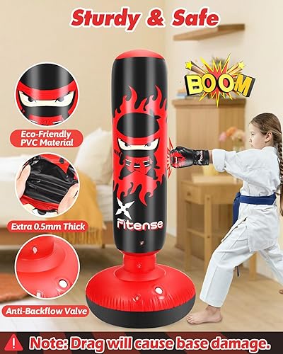 Miniatura 4 de Saco de boxeo para niños, saco de boxeo inflable de 63 pulgadas con bomba de aire manual y guantes, bolsa de boxeo para niños y niñas de 6 a 12