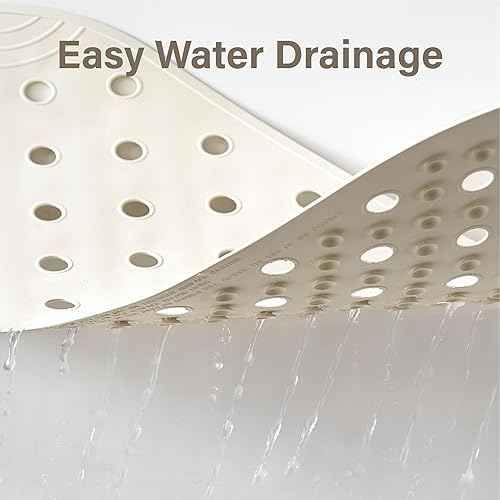 Miniatura 4 de Tapete de goma para bañera antideslizante, 31 x 14 pulgadas, tapete para bañera con ventosas y agujeros de drenaje, color blanco marfil