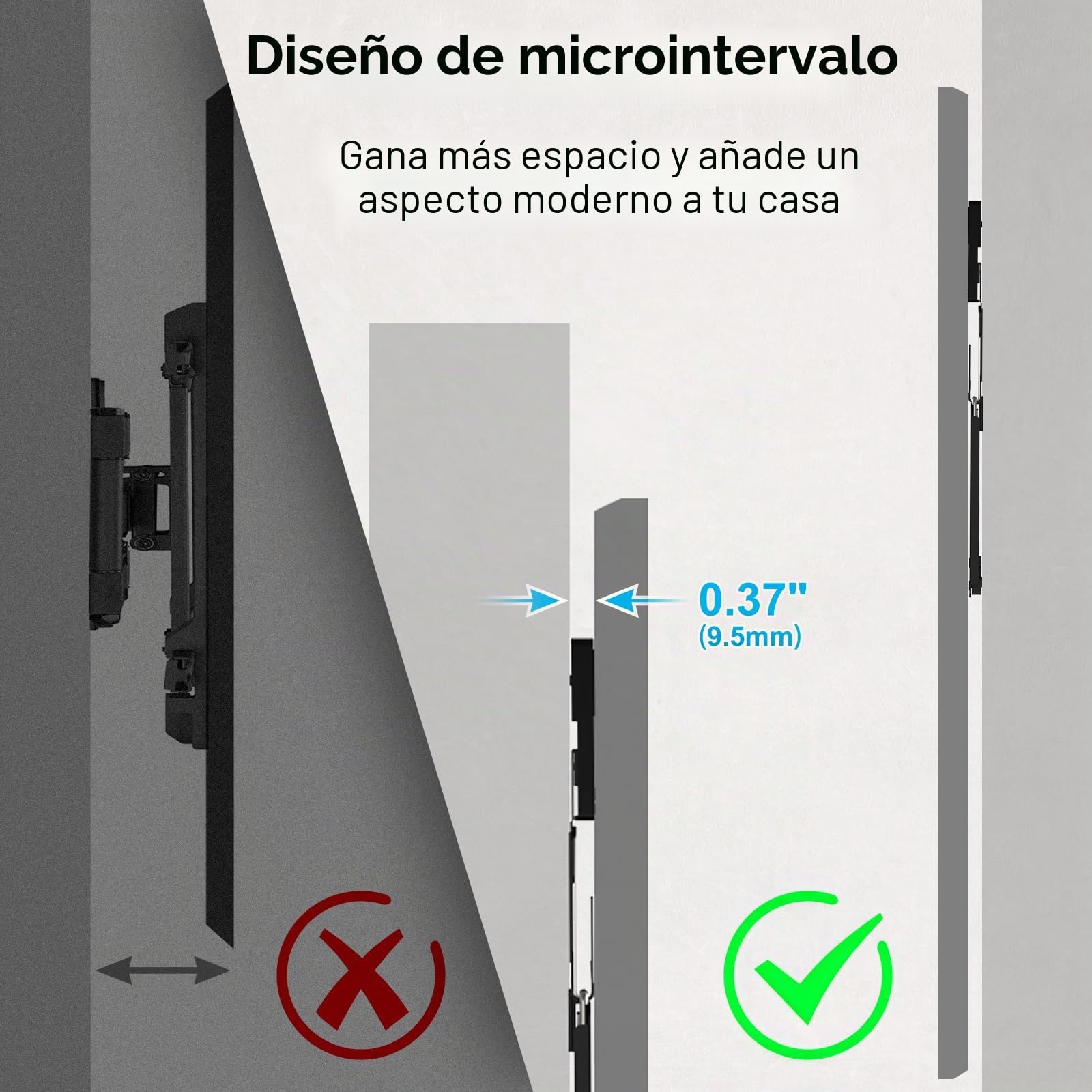 Soporte de Pared Ultrafino para televisores de 37 a 80 Pulgadas, máx. 75 kg, Soporte de TV máx. VESA 600 x 400, compatibilidad Universal, Distancia a la Pared Solo 0,95 cm