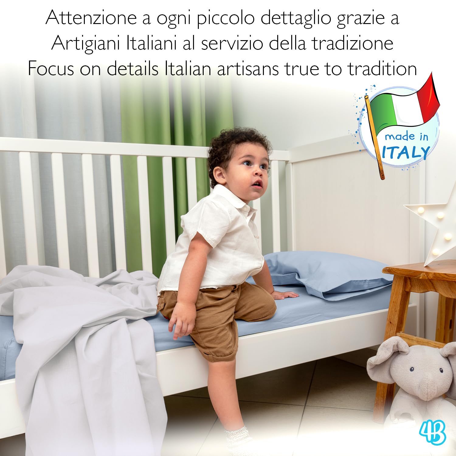 4BABIES - Lenzuolo sopra per culla - Lenzuolino lettino con sbarre - Biancheria da letto per bambini in 100% Cotone Made in Italy certificato OEKO-TEX - Bianco