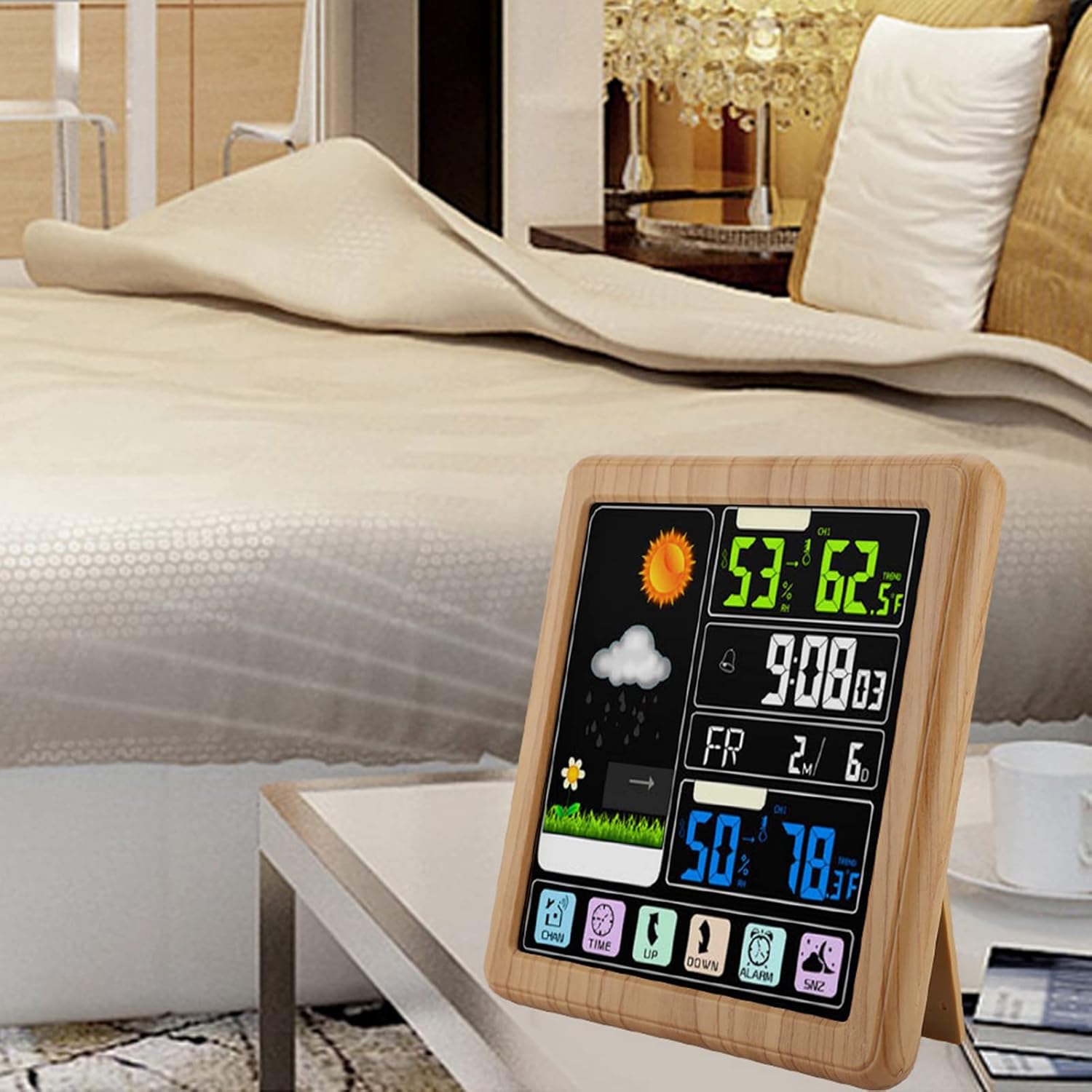 Kikumi TS -3310 Wireless Weather Clock with Fully Tactile Multifunctional Screen (Wood Grain Colour)