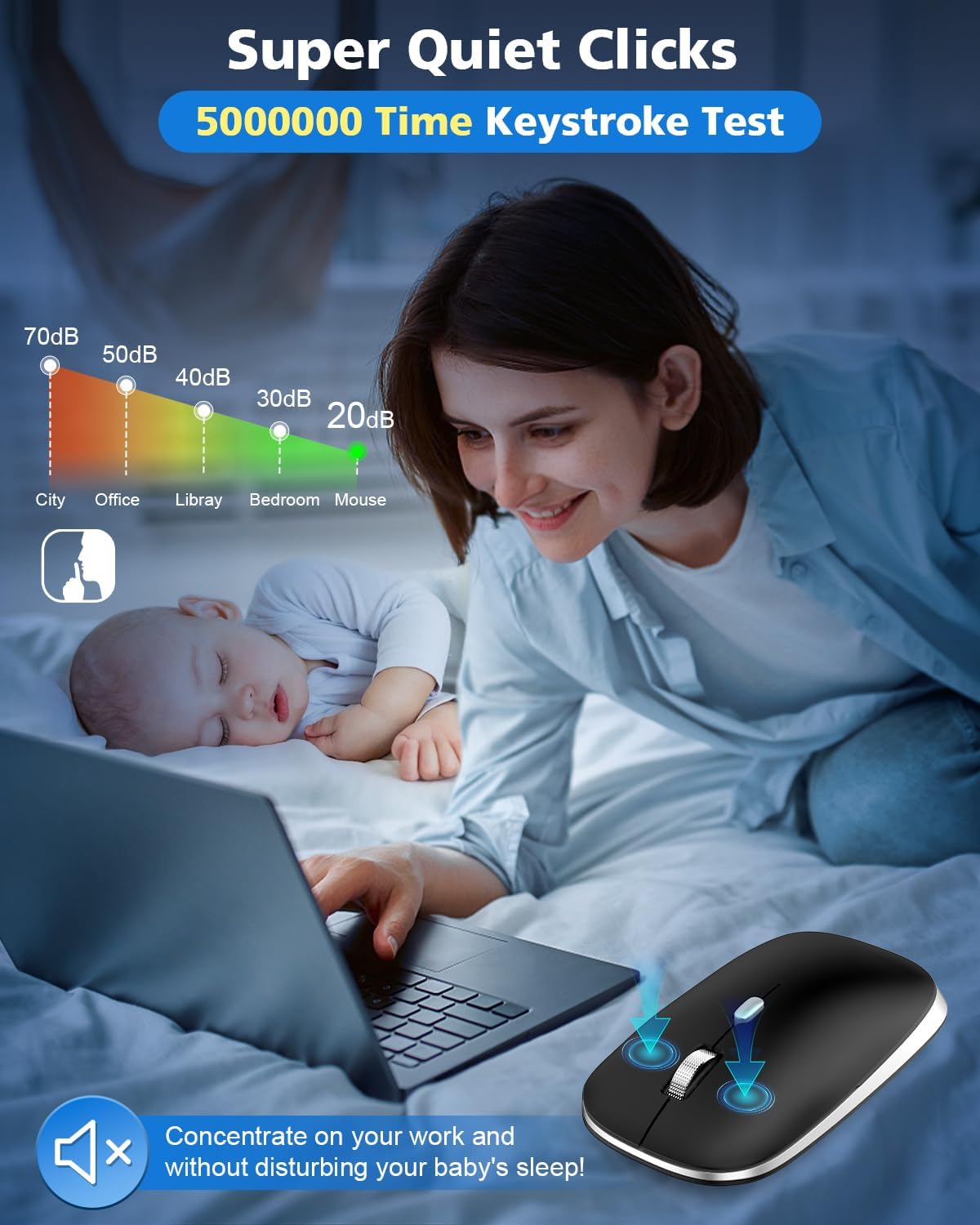 PINKCAT Bluetooth Mouse, Slim Silent Bluetooth 5.0 & 4.0 Wireless Mouse, 3 Adjustable DPI Portable Optical Computer Mice for Laptop, PC, Notebook, Computer, MacBook - (Black) image 4 of 8 B08Y8Q28LX