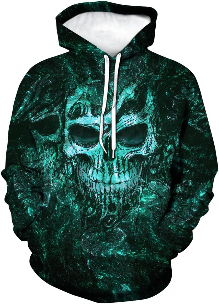 Mens Skull 3D Graphic Print Hoodie Sweatshirts Pullover Tops with Pocket