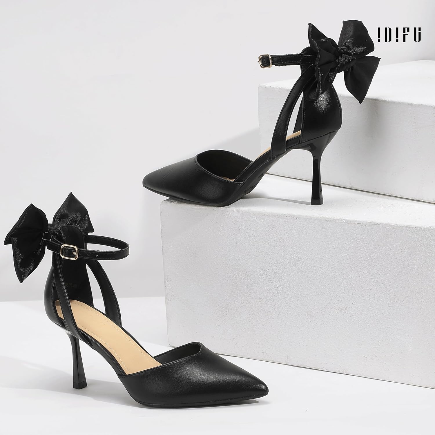 IDIFU IN3 Womens Closed Toe Stiletto High Heels Pumps Pointed Toe Kitten Heels Wedding Bridal Bride Party Prom Work Dress Shoes for Women Comfortable Dressy Casual Cute Ankle Strap Pumps Shoes - Image 6