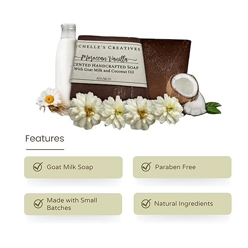 Vista 4 de Michelle's Creatives Moroccan Vanilla and Goat Milk Soap Bar - Handmade Soap For Sensitive Skin - Vegan and Natural Soap For Women Made in USA