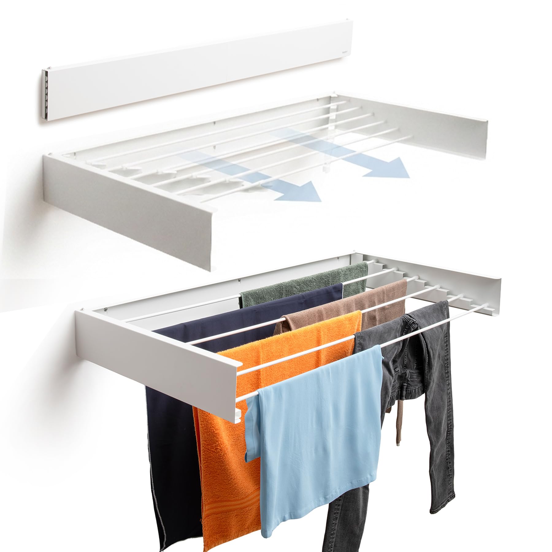 Foxydry Hide Wall Mounted Clothes Dryer, Clothes Dryer, Clothes Airer, Wall Mounted Clothes Dryer, Balcony Clothes Dryer, Outdoor Indoor Foldable Clothes Dryer (White (Limited Edition), 121 cm)
