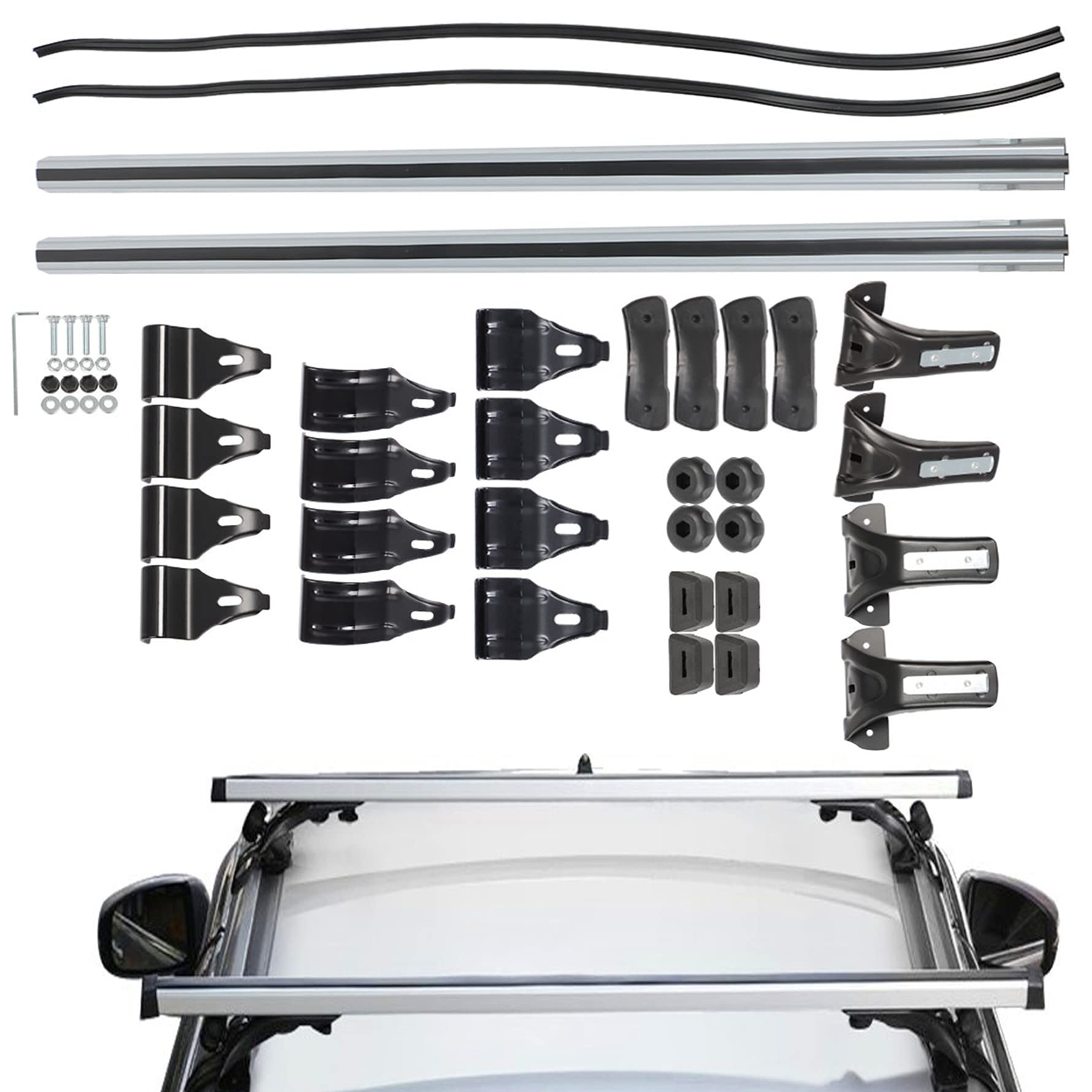 Universal 48 inch Aluminum Car Top Luggage Roof Rack Cross Bar Aluminum Carrier Adjustable Window Frame with 3 Kinds Clamp