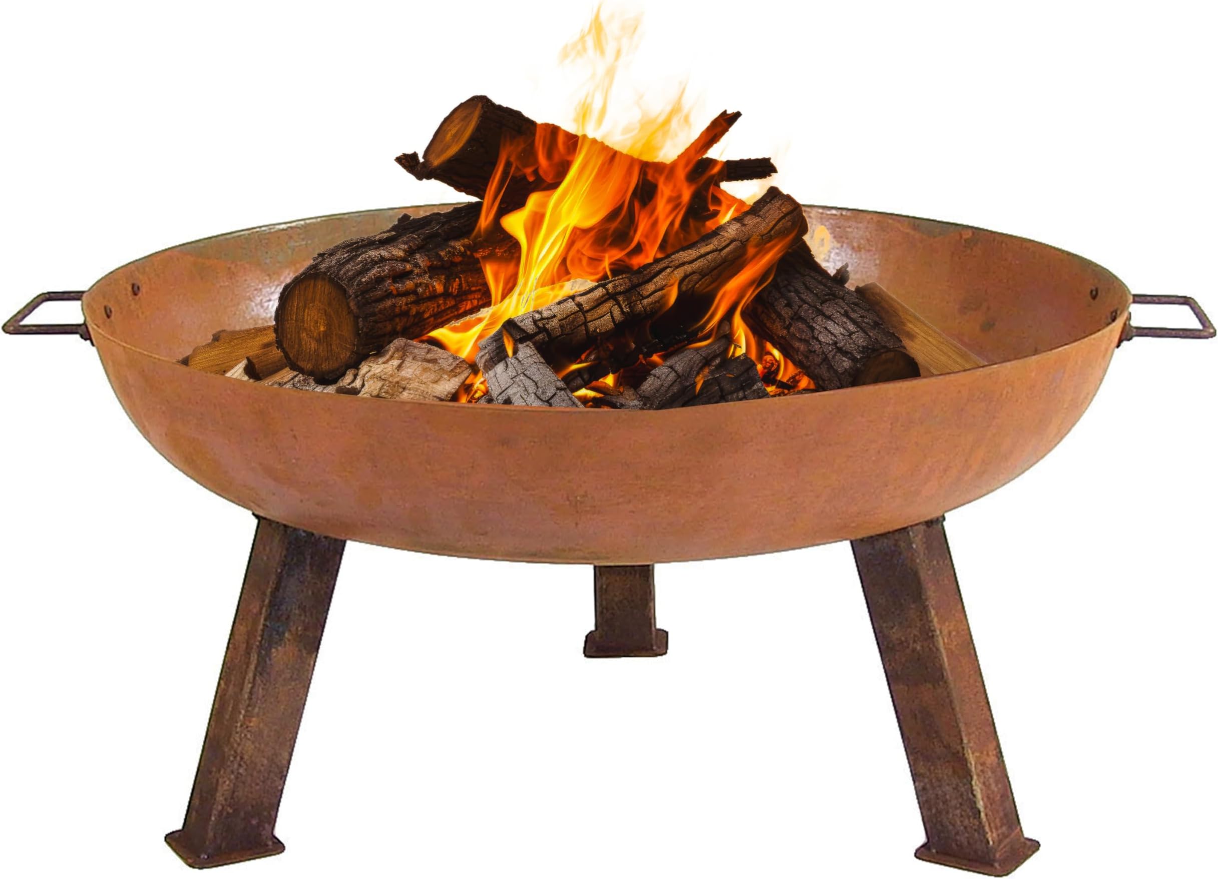 Sunnydaze Cast Iron Heavy Duty Fire Pit for Outside - Wood Burning Outdoor Fire Pit Bowl with Handles for Patio, Backyard, Camping - 30" - Rust