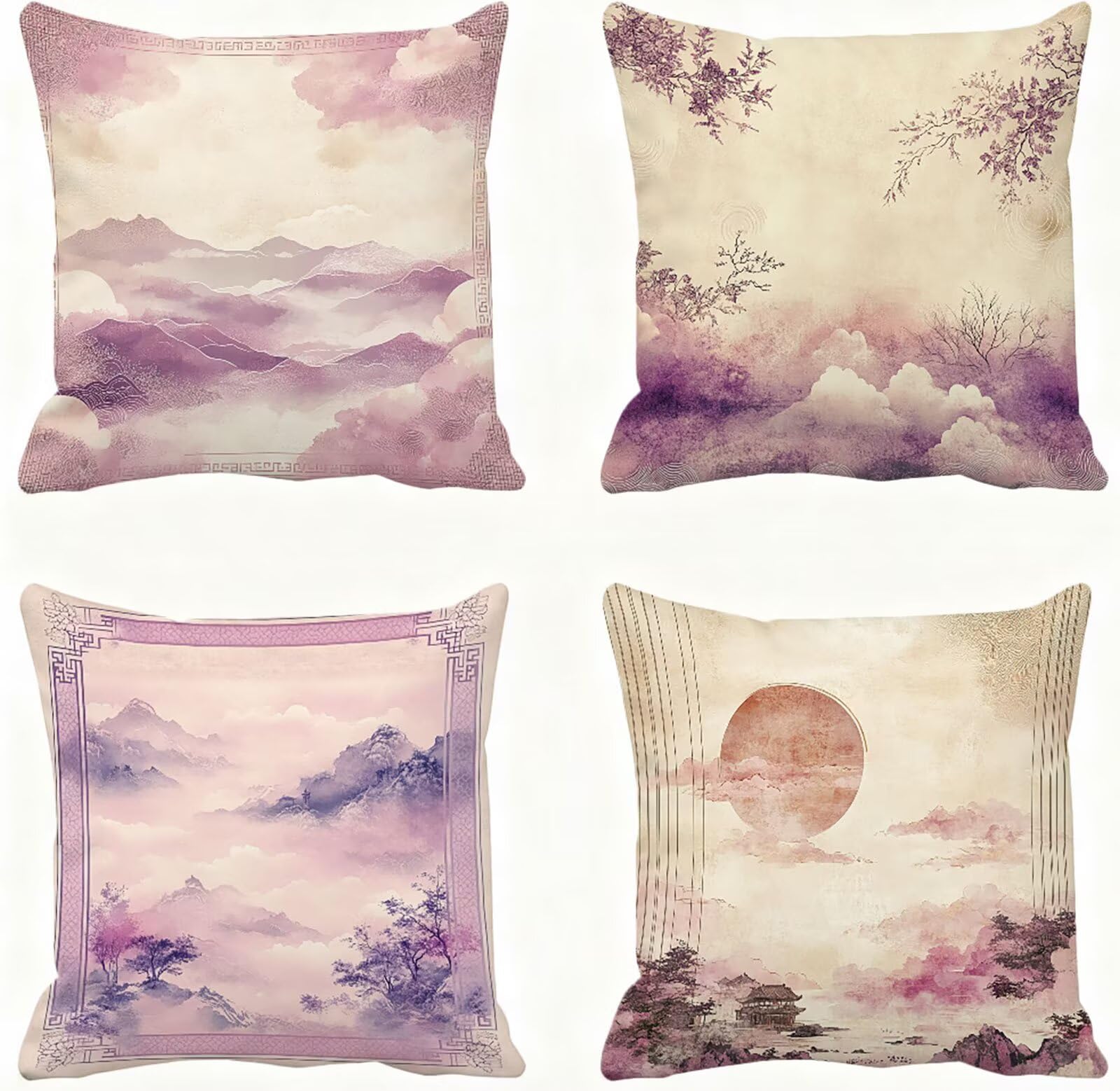 Violet Housse Coussin 60x60 Paysage Taie Oreiller 60x60 Lot de 4 Super Doux Protege Oreiller 60 x 60 Decoration Automne Taie D'oreiller Carrées Coussin Canape, pour Maison Chambre Canapé E - 860