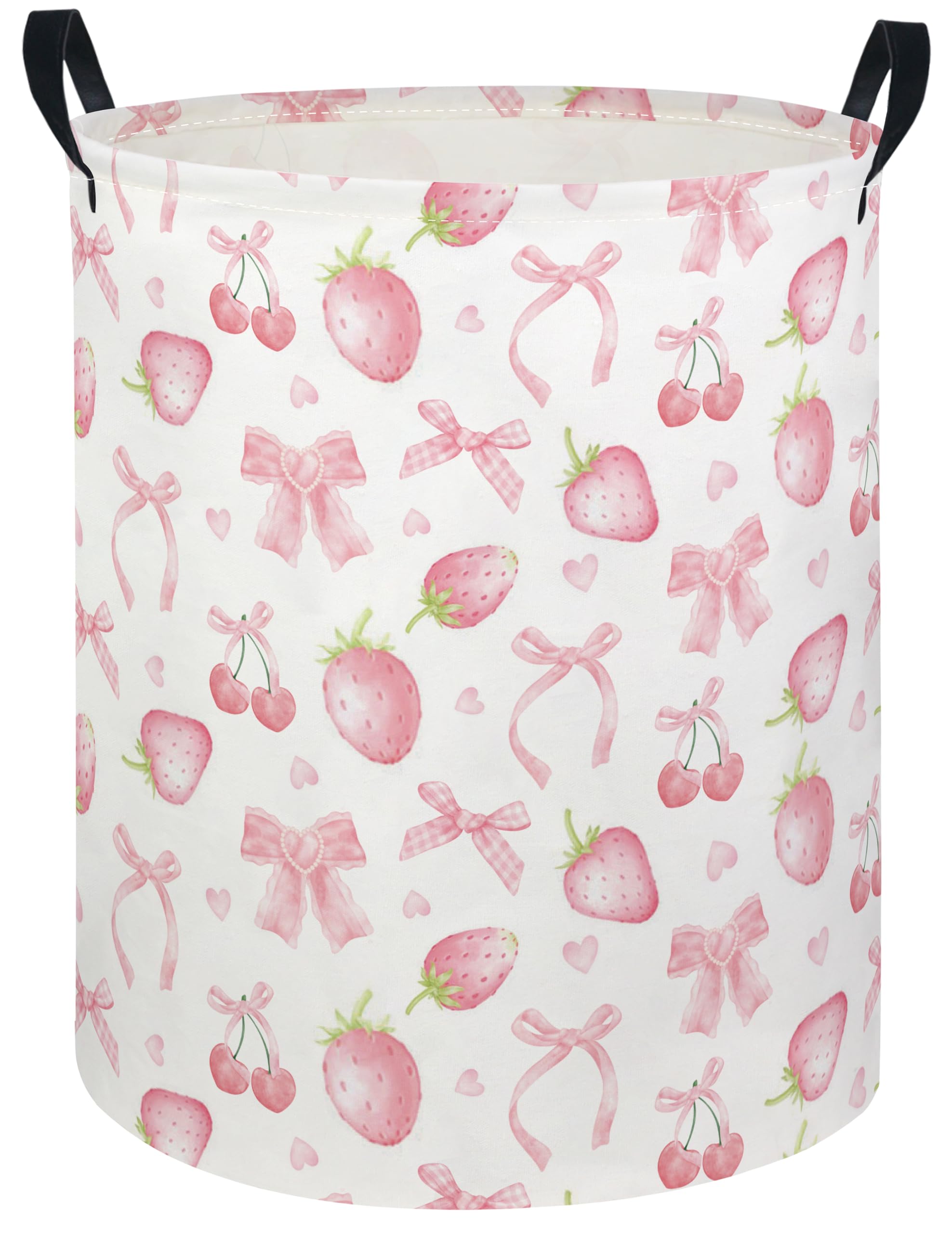 Baby Laundry Hamper kids laundry Basket Waterproof Laundry Bag for Bedroom Clothes Organizer Room Décor(Bowknot strawberry)