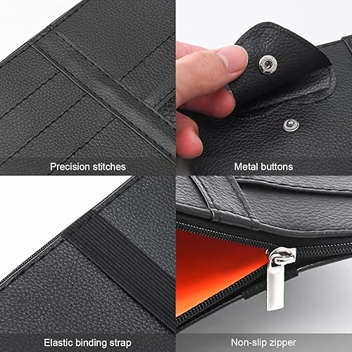 Miniatura 4 de Organizador de visera solar para automóvil, bolsillo de almacenamiento de cuero con cremallera para tarjetas, registro de licencia, bolígrafos,