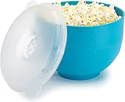 Goodful Popcorn Popper, máquina de pipoca dobrável de ar quente no micro-ondas, tigela feita sem BPA, azul