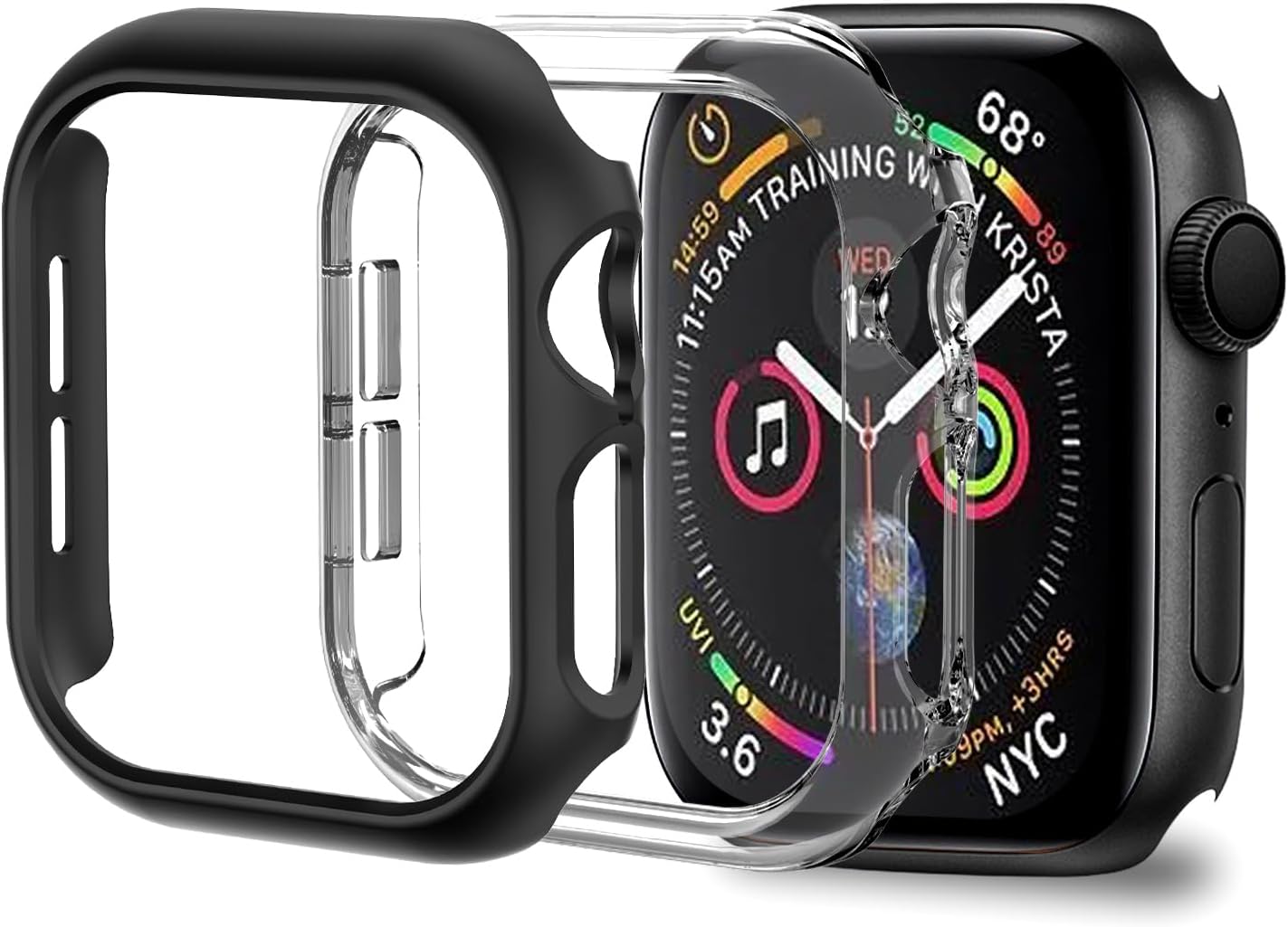 2 Pack [No Screen Protector] Bumper Case for Apple Watch Series SE 6 5 4 iWatch Series 3 2 1 44mm, Slim Shockproof Protective Bumper Cover for iWatch S6/S5/S4/SE Accessories 44mm,Black+Clear Black+Clear 44mm