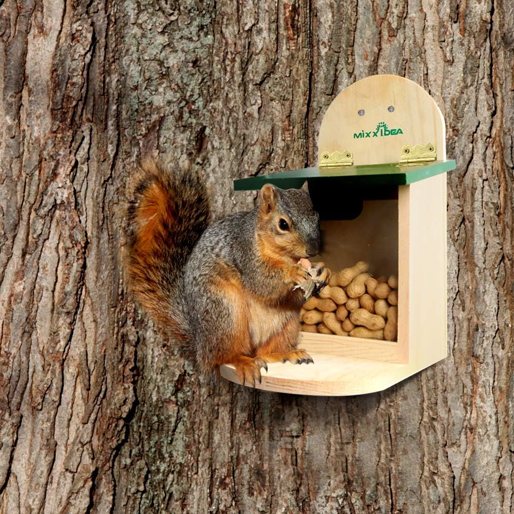 MIXXIDEA Wooden Squirrel Feeder Box,Squirrel Feeders for Outside Garden, Squirrel Feeder Table with Umbrella : Patio, Lawn & Garden