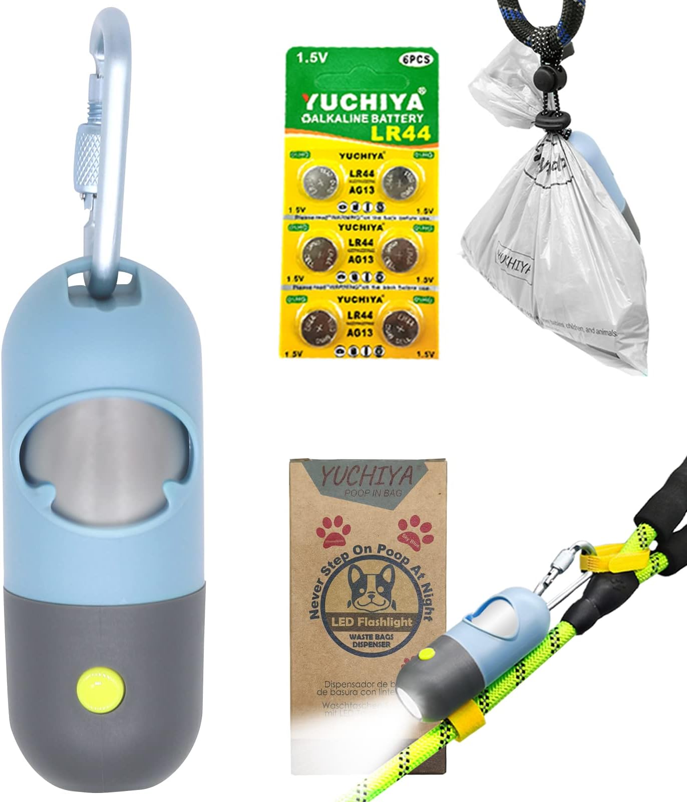 KS (1) Green and (1) Black LED Flashlight Waste Bag Dispenser with 1 Pack (60ct