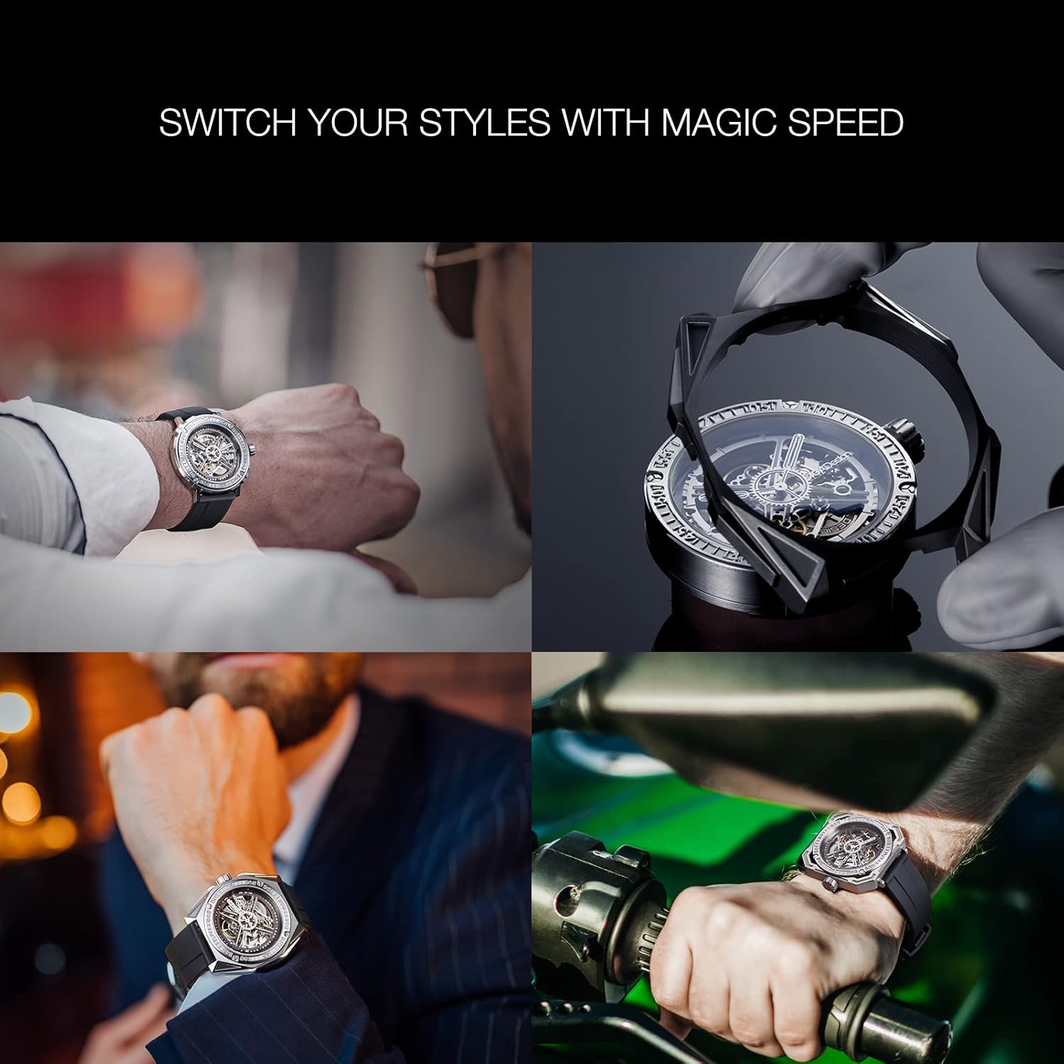 CIGA Design Automatic/Manual Mechanical Watch Magician Series Stainless Steel/Titanium Detachable Case Sapphire Crystal Fluororubber Strap Watches for Men and Women with 3 Shapes Case - Image 5