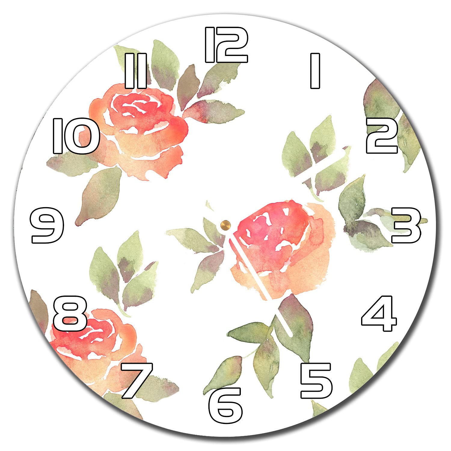 Horloge pour salon fleurs de roses vintage lisible avec aiguilles blanches