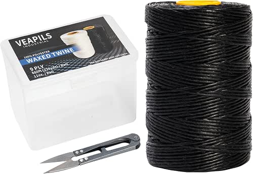 9-Ply Black String Waxed Twine, 660 Feet per Roll Heavy