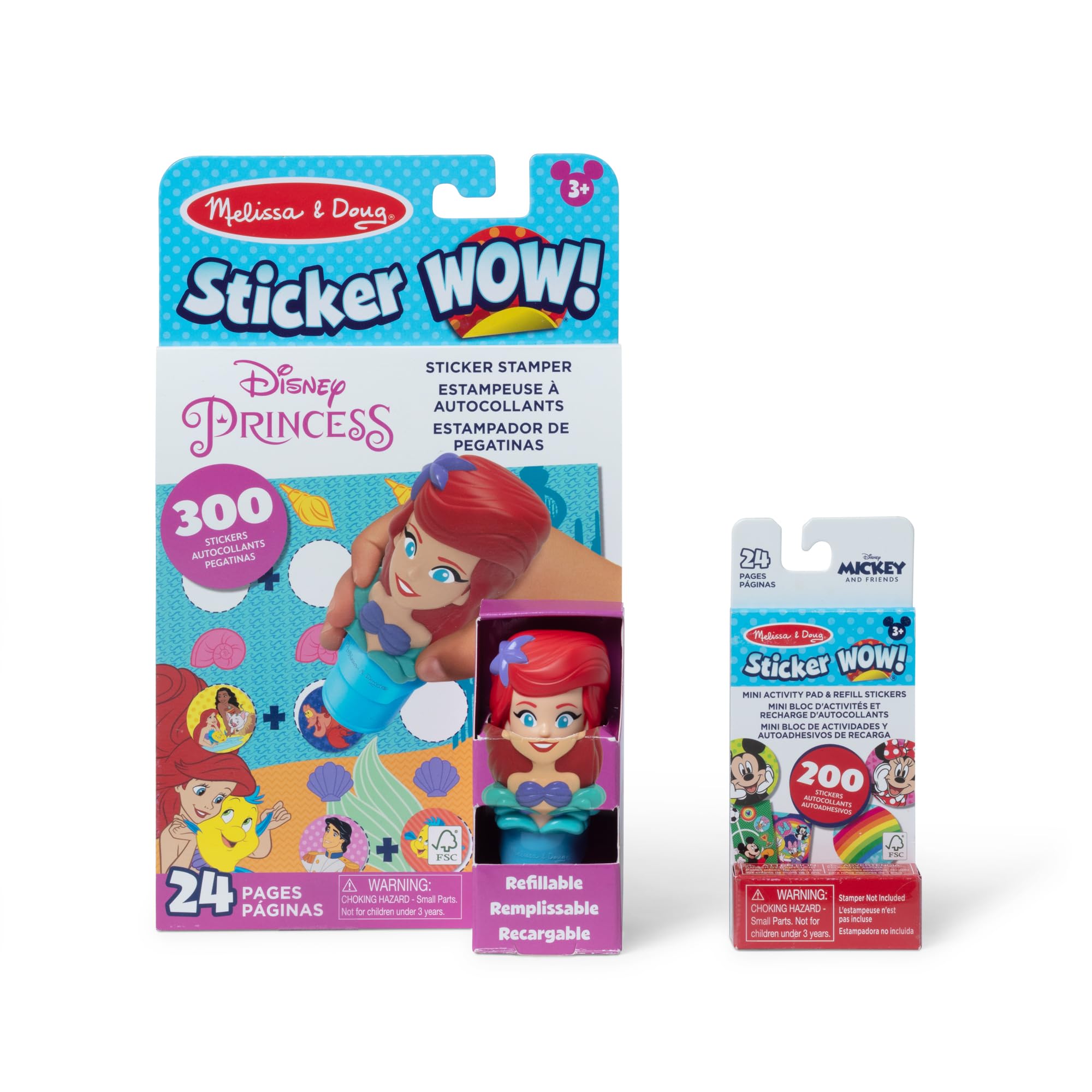 Melissa & Doug Sticker Wow!™ Disney Princess Ariel Bundle: 24-Page Activity Book, Refillable Sticker Stamper, Mini Pad, 500 Stickers, Arts and Crafts for Kids Ages 3+