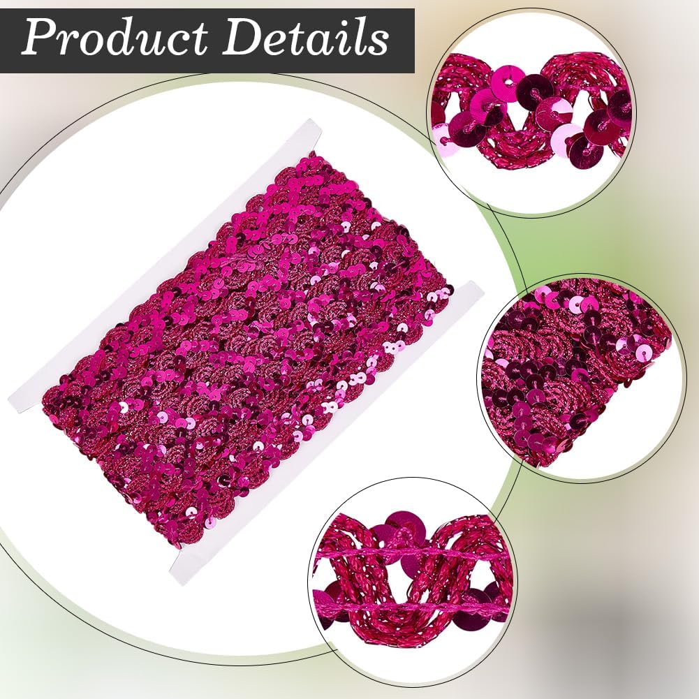 12 Yards Rose Red Sequin Ribbon Paillette Bling Metallic Glitter Flat Sequins Embroidery Braid Beaded Edge Lace Ribbons Trims for Sewing Making Crafts Wrapping Wedding Christmas DIY Decor image 5