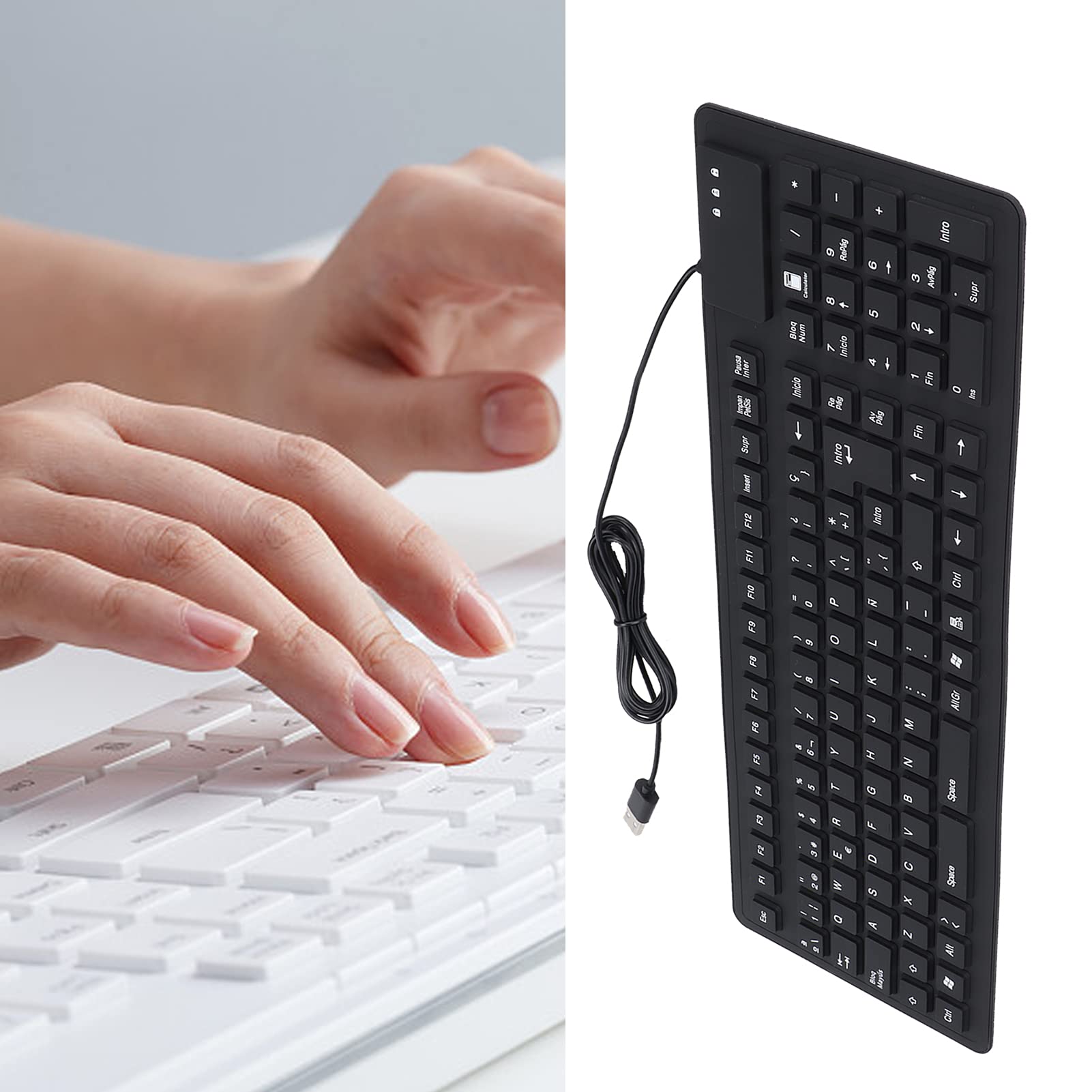 Dioche Tastiera 108 tasti spagnola USB cablata portatile pieghevole silenziosa impermeabile antipolvere tastiera in silicone