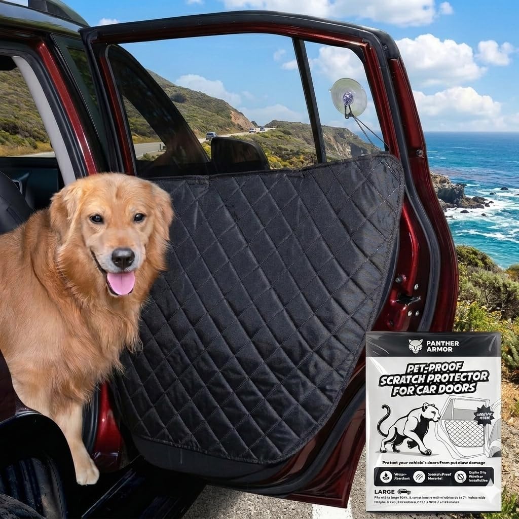 Car Door Protector for Dogs, 2 Pieces, Quilted Anti-Scratch Liner with Adjustable Clips & Suction Cups, Large Size (33.5" x 24.8") Fits Mid to Large SUVs, Protects Car Doors from Dog Scratches