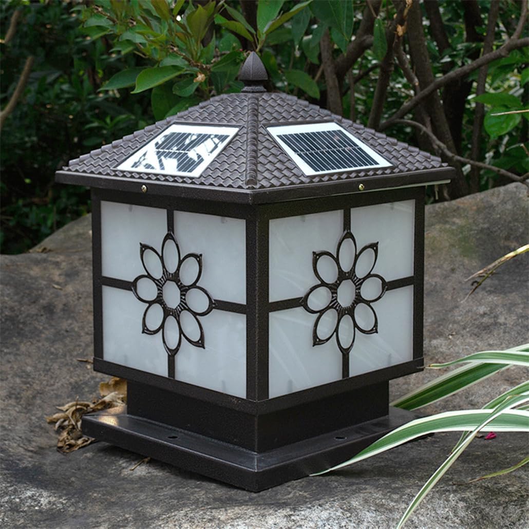 Outdoor Modern Solar Post Light Classical Fence Post Cap Lamp Waterproof Chinese Style Pillar Light Exterior Solar Powered Cap Light for Wood Fence Porch,Yard,Deck Outside Pathway
