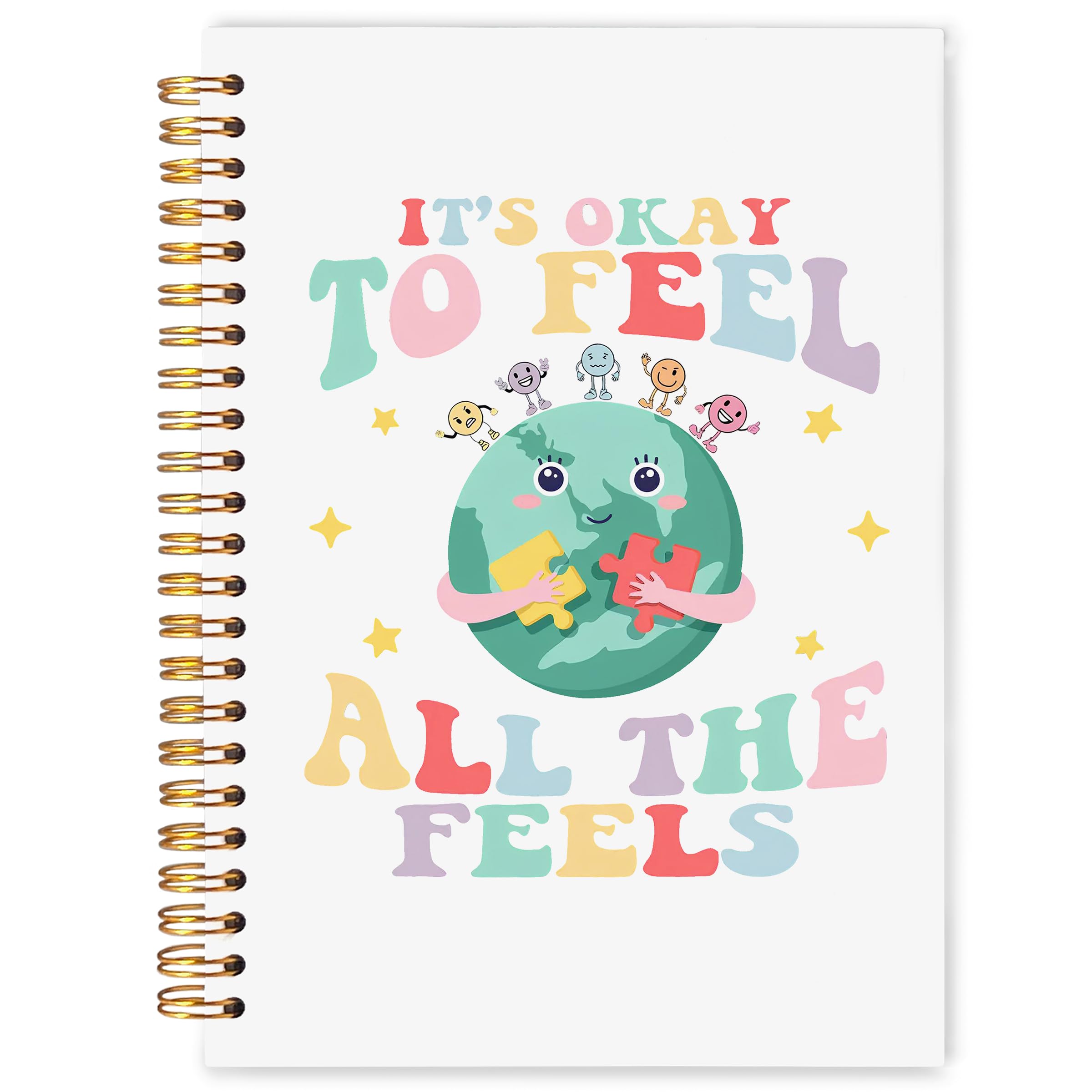 WARDOS It's Okay to Feel All the Feels Mental Health Notebook Journal 5.5x8.3, Emotions Planet Therapy Journaling Notebook for Women Teens, Guided