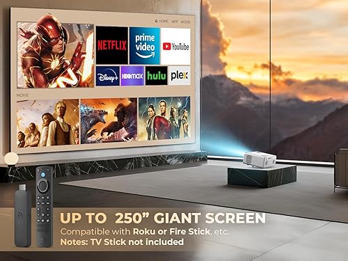 Miniatura 5 de Mini proyector con WiFi y Bluetooth, proyector de película casera 450ANSI 1080P FHD, proyector portátil para exteriores con pantalla de 250 pulgadas