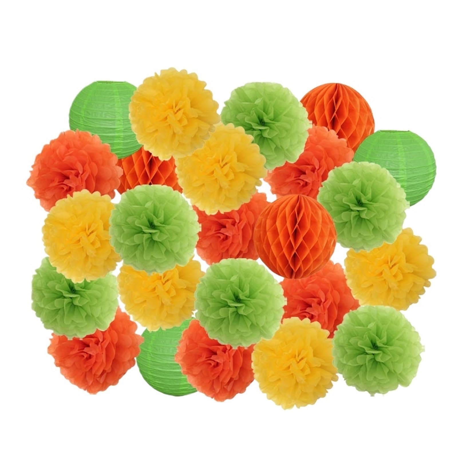 Pompón de papel Recuerdo de fiesta cumpleaños for niño y niña, conjunto linterna papel redonda rosa blanca, plegable, for bautizo, boda, decoración con pompón(Orange Green Yellow,12inch(30cm))