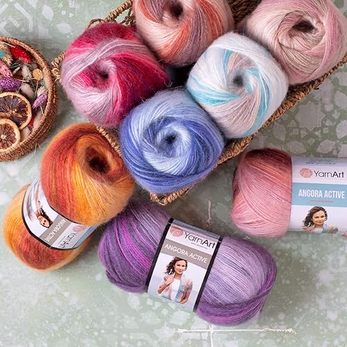 Miniatura 4 de 1 madeja YarnArt Angora Active Knitting Yarn, 25% mohair 75% acrílico, 100 g (3,5 oz), 1,640.4 ft (546 yd), peso del hilo 0 encaje, jaspeado, 844